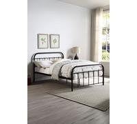 SlumberWorx Tewin Vintage Hospital Style Metal Bed Frame in Black | Size: Small Double SlumberWorx Black Small Double