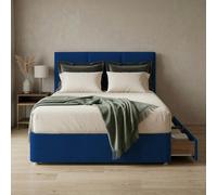 Slumbre Alton Plush Velvet Divan Bed, Headboard - 3Ft Single - Blue - 2 Drawers Same Side