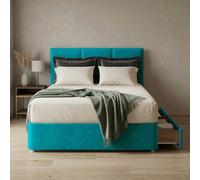 Slumbre Alton Plush Velvet Divan Bed, Headboard - 3Ft Single - Mallard - 2 Drawers Same Side