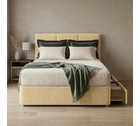 Slumbre Alton Plush Velvet Divan Bed, Headboard & Mattress - 3Ft Single - Coffee - 2 Drawers Same Side