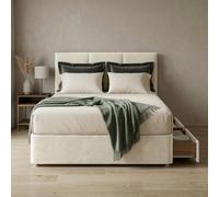 Slumbre Alton Plush Velvet Divan Bed, Headboard & Mattress - 3Ft Single - Cream - 2 Drawers Same Side