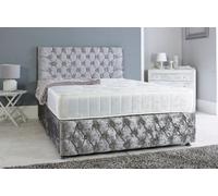 Slumbre Chesterfield Crushed Velvet Divan Bed, With Orthopaedic Mattress & Footboard - 4Ft Small Double - Grey - 2 Drawers Left Side