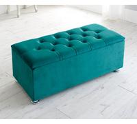 Slumbre Chesterfield Plush Velvet Gas Lift Ottoman Storage Box - Fabric Buttons - Mallard