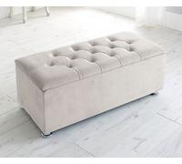 Slumbre Chesterfield Plush Velvet Gas Lift Ottoman Storage Box - Fabric Buttons - Silver