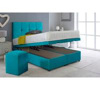 Slumbre Deluxe Plush Velvet Ottoman Storage Bed, With Ortho Mattress & Square Stool - 6Ft Super King - Mallard