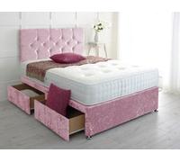 Slumbre Diamond Cut Crushed Velvet Divan Bed, With Pocket Mattress - 4Ft Small Double - Pink - 0 Drawers