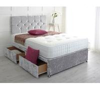 Slumbre Diamond Cut Crushed Velvet Divan Bed, With Pocket Mattress - 4Ft Small Double - Silver - 2 Drawers Foot End