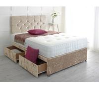 Slumbre Diamond Cut Crushed Velvet Divan Bed, With Pocket Mattress - 4Ft6 Double - Gold - 2 Drawers Foot End
