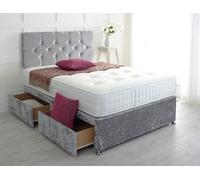 Slumbre Diamond Cut Crushed Velvet Divan Bed, With Pocket Mattress - 4Ft6 Double - Grey - 2 Drawers Same Side