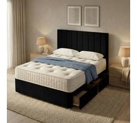Slumbre Portland Plush Velvet Divan Bed, 50" Headboard - 3Ft Single - Black - 2 Drawers Same Side