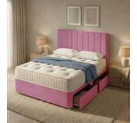 Slumbre Portland Plush Velvet Divan Bed, 50" Headboard - 4Ft6 Double - Pink - 2 Drawers Same Side