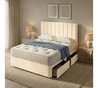 Slumbre Portland Plush Velvet Divan Bed, 50" Headboard - 6Ft Super King - Cream - 2 Drawers Same Side