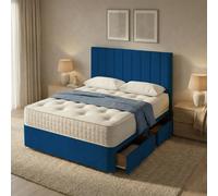 Slumbre Portland Plush Velvet Divan Bed, 50" Headboard & Mattress - 3Ft Single - Blue - 0 Drawers