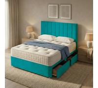 Slumbre Portland Plush Velvet Divan Bed, 50" Headboard & Mattress - 3Ft Single - Mallard - 2 Drawers Same Side