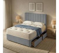 Slumbre Portland Plush Velvet Divan Bed, 50" Headboard & Mattress - 3Ft Single - Silver - 2 Drawers Same Side