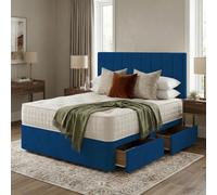 Slumbre Portland Plush Velvet Divan Bed, Headboard - 3Ft Single - Blue - 0 Drawers