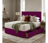 Slumbre Portland Plush Velvet Divan Bed, Headboard - 3Ft Single - Burgundy - 0 Drawers