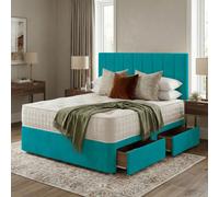 Slumbre Portland Plush Velvet Divan Bed, Headboard - 3Ft Single - Mallard - 0 Drawers