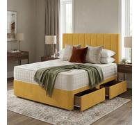 Slumbre Portland Plush Velvet Divan Bed, Headboard - 3Ft Single - Turmeric - 2 Drawers Same Side