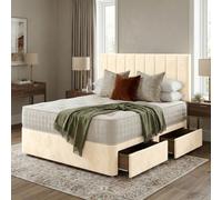 Slumbre Portland Plush Velvet Divan Bed, Headboard - 4Ft6 Double - Cream - 2 Drawers Foot End