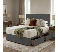 Slumbre Portland Plush Velvet Divan Bed, Headboard - 4Ft6 Double - Grey - 0 Drawers