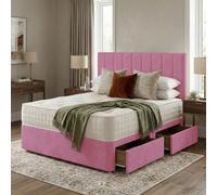 Slumbre Portland Plush Velvet Divan Bed, Headboard - 6Ft Super King - Pink - 2 Drawers Same Side