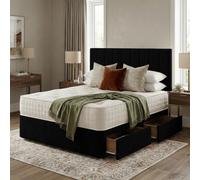 Slumbre Portland Plush Velvet Divan Bed, Headboard & Mattress - 3Ft Single - Black - 2 Drawers Same Side