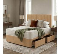 Slumbre Portland Plush Velvet Divan Bed, Headboard & Mattress - 3Ft Single - Coffee - 0 Drawers