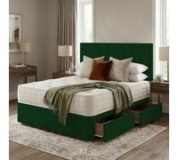 Slumbre Portland Plush Velvet Divan Bed, Headboard & Mattress - 3Ft Single - Emerald Green - 2 Drawers Same Side