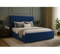 Slumbre Portland Plush Velvet Ottoman Storage Bed, With Footboard - 4Ft6 Double - Blue