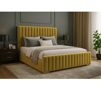 Slumbre Portland Plush Velvet Ottoman Storage Bed, With Footboard - 6Ft Super King - Turmeric