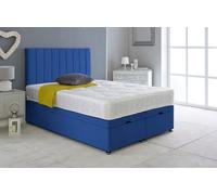 Slumbre Portland Plush Velvet Ottoman Storage Bed, With Ortho Mattress - 4Ft6 Double - Blue