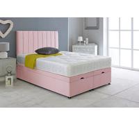 Slumbre Portland Plush Velvet Ottoman Storage Bed, With Ortho Mattress - 4Ft6 Double - Pink