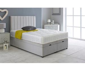 Slumbre Portland Plush Velvet Ottoman Storage Bed, With Ortho Mattress - 4Ft6 Double - Silver