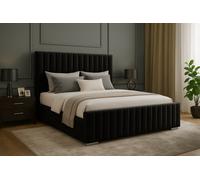 Slumbre Portland Plush Velvet Ottoman Storage Bed, With Ortho Mattress & Footboard - 6Ft Super King - Black