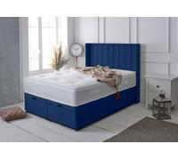 Slumbre Portland Winged Plush Velvet Ottoman Storage Bed, With Pocket Mattress - 4Ft6 Double - Blue