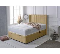 Slumbre Portland Winged Plush Velvet Ottoman Storage Bed, With Pocket Mattress - 4Ft6 Double - Coffee