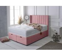 Slumbre Portland Winged Plush Velvet Ottoman Storage Bed, With Pocket Mattress - Side Lift - 4Ft Small Double - Pink
