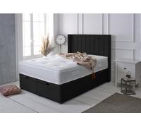Slumbre Portland Winged Plush Velvet Ottoman Storage Bed, With Pocket Mattress - Side Lift - 4Ft6 Double - Black