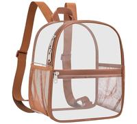 Slumou Clear Backpack Stadium Approved 12×12×6 Clear Mini Backpack Small Transparent Backpack, Coffee Brown, Modern