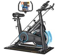 SLUNSE Exercise Bike, Adjustable Magnetic Resistance Brake Spin Bikes Equipment for Home Use, Stationary Bike with APP for Customized Plans, Non-Slip Mat & Resistance Tube Included, Blue