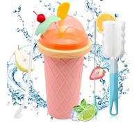 Slush Cup Silicone Squeeze Cup Slush Ice Cup for Kneading Smoothie Pinch Ice Cup DIY Slushy Maker Cup Frozen Maker Smoothie Cup Summer Slush Cup with Straw Spoon for Delicious Slush Ice