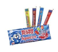 Slush Puppie The Original Squeezee Freeze Pops Ice Lolly Poles - 10 x 60mls - Red Cherry, Lemon &Lime, Strawberry and Blue Raspberry - Suitable For Vegetarian, Vegan and Gluten Free