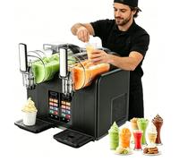 Slushie Machine and Soft Serve Ice Cream Maker, 2-in-1 Dual Tank with Adjustable Hardness & Temperature, 360° Mixing, Ideal for Beverage Shops and Parties (Black)