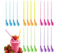 Slushie Straws, 20-Piece Reusable Straws with Spoon Ends, 2-in-1 Smoothie & Slushy Straws for Milkshakes, Cocktails, Coffee, Assorted Colours for Home, Parties, Bars