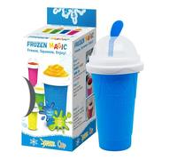 Slushy Maker Cup 15.8oz, Magic Slushy Squeeze Cup for Homemade Frozen Smoothies, Milkshakes & Slushies, Double Layer Silicone DIY Frozen Drink Maker for Kids & Family (Blue)