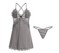 Slutty Lingerie For Women Naughty,Sexy Backless Girl Small Floral Plus Chest Pad Nightdresss Outer Robe Home Clothes Suit (Grey, M)