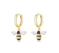SLUYNZ 925 Sterling Silver Bee Earrings Hoop for Women Girls Hoop Earrings Huggie Bumble Bee Earrings Drop (B-Gold)