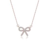 SLUYNZ 925 Sterling Silver Bow Choker Necklace for Women Teens Sparkling CZ Bowknot Pendant Necklace (C-Rose Gold)
