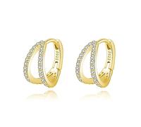 SLUYNZ 925 Sterling Silver Chunky Hoop Earrings for Women Shiny CZ Hoop Earrings Huggie Studs (B-Gold Plated)